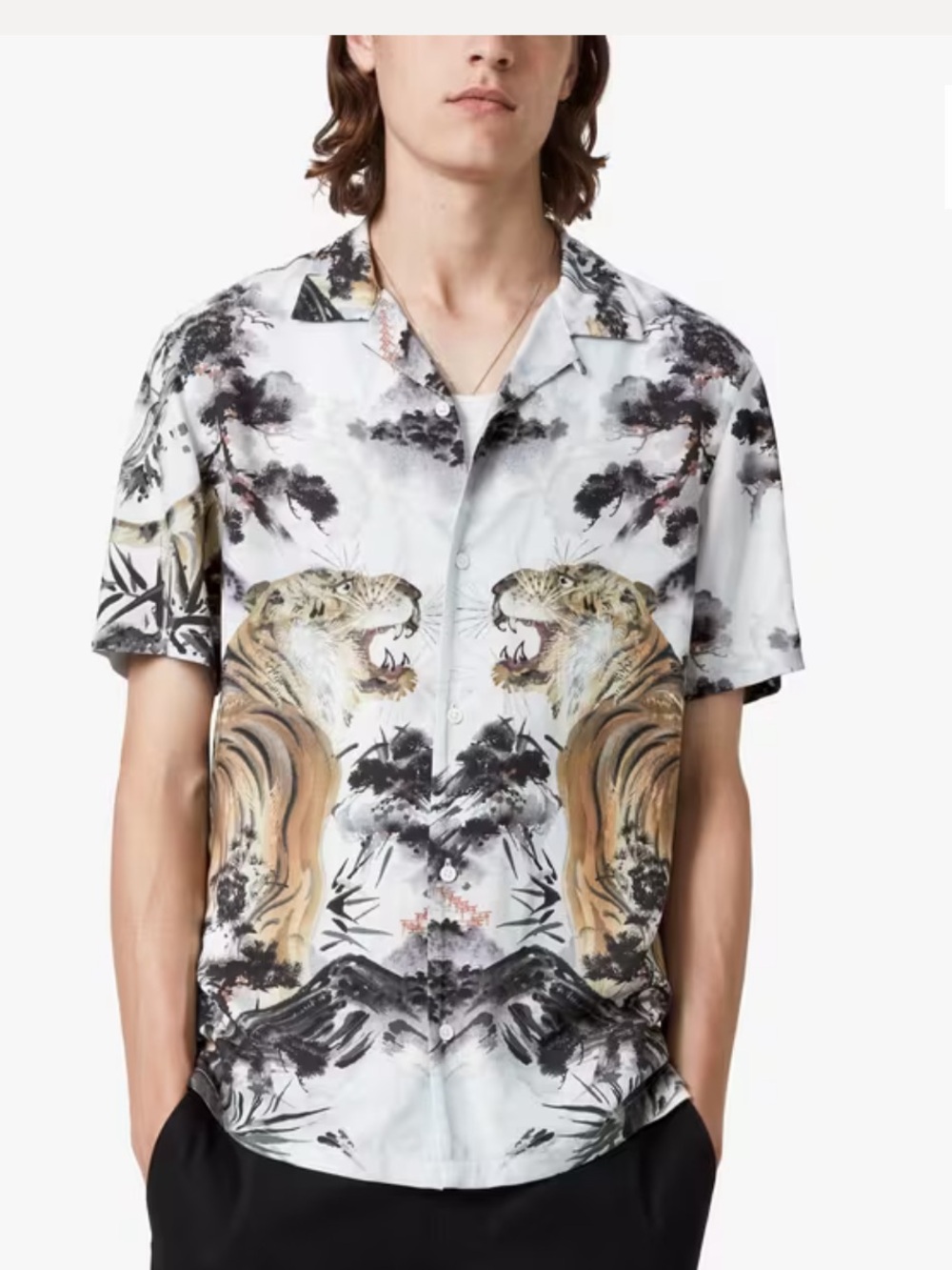 All Saints Gobi Tiger Print Short Sleeve Button Down Size Medium
